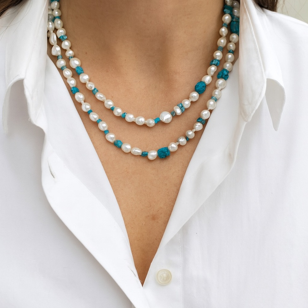Honora Baroque Freshwater Pearl Necklace w/ Turquoise & Blue Topaz Accents